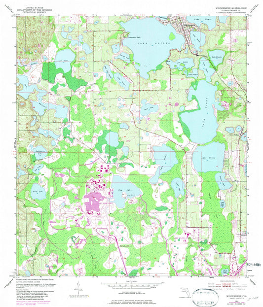 Classic USGS Windermere Florida 7.5'x7.5' Topo Map Image