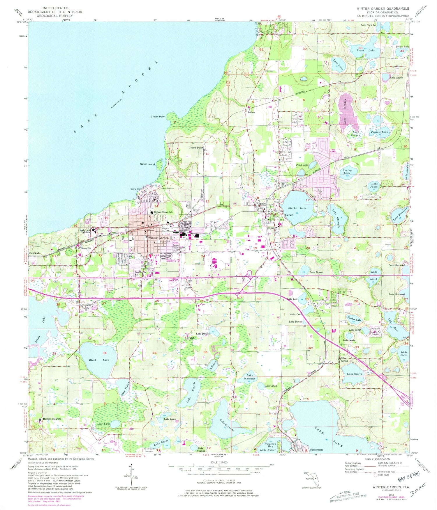 Classic USGS Winter Garden Florida 7.5'x7.5' Topo Map Image