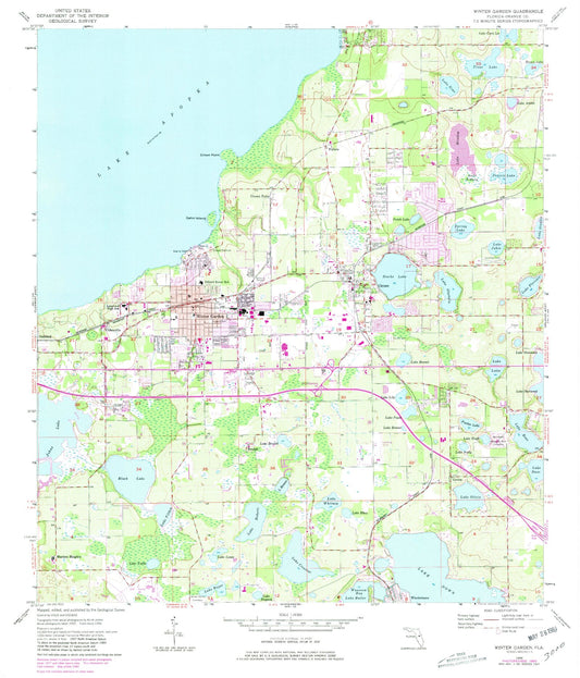 Classic USGS Winter Garden Florida 7.5'x7.5' Topo Map Image
