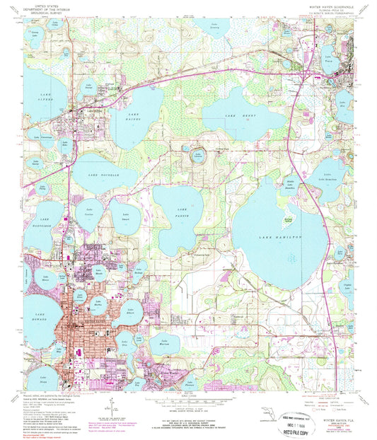 Classic USGS Winter Haven Florida 7.5'x7.5' Topo Map Image