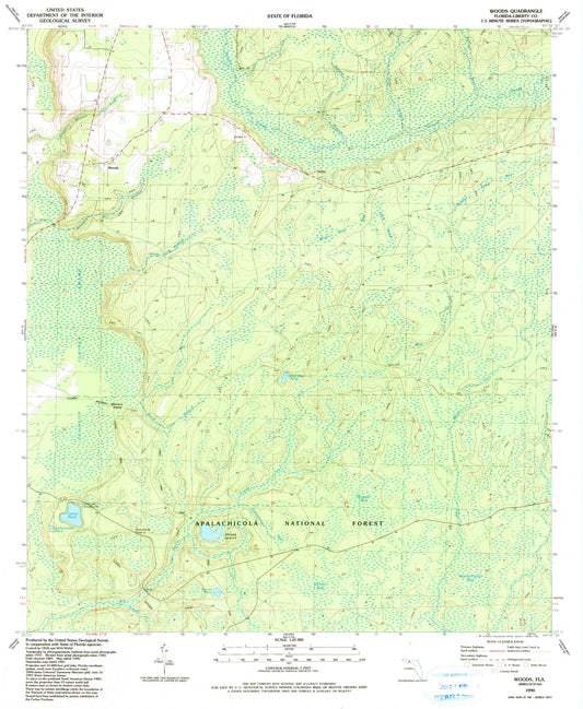 Classic USGS Woods Florida 7.5'x7.5' Topo Map Image