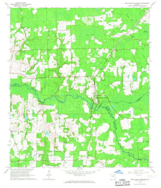 Classic USGS Worthington Springs Florida 7.5'x7.5' Topo Map Image