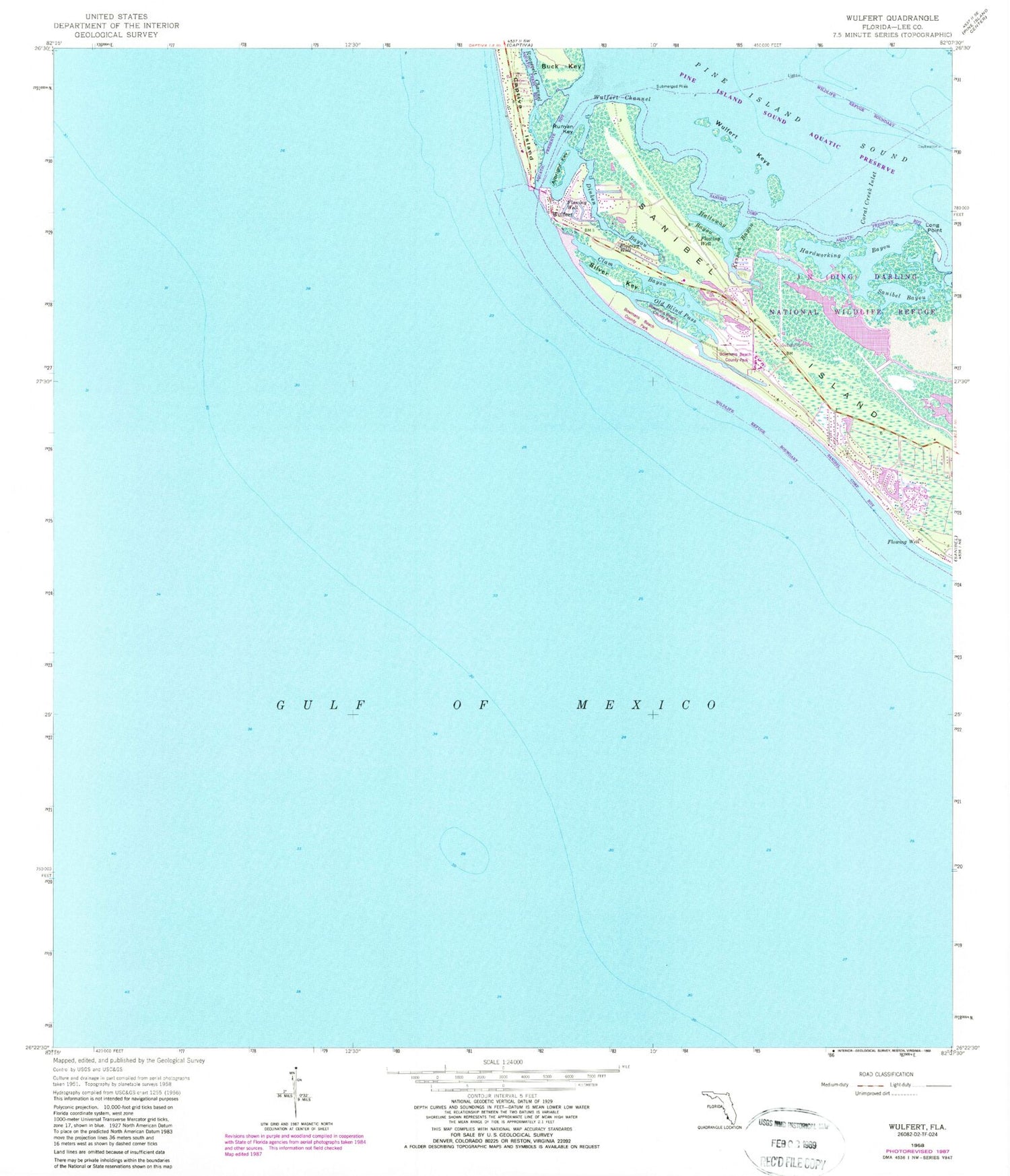 Classic USGS Wulfert Florida 7.5'x7.5' Topo Map Image