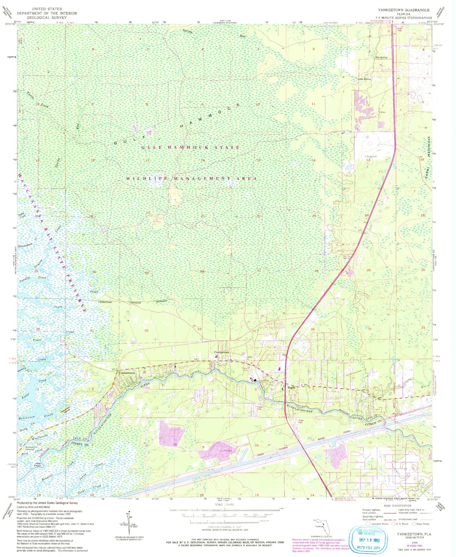 Classic USGS Yankeetown Florida 7.5'x7.5' Topo Map Image
