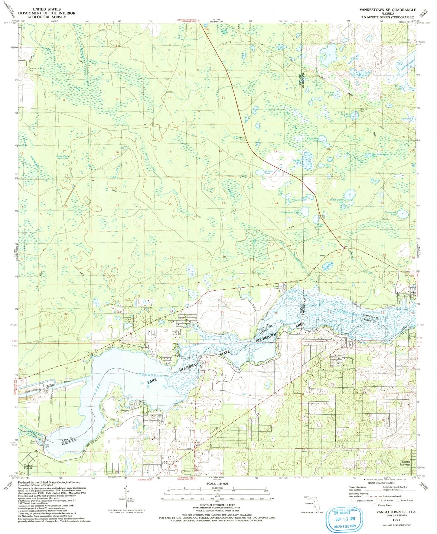 Classic USGS Yankeetown SE Florida 7.5'x7.5' Topo Map Image