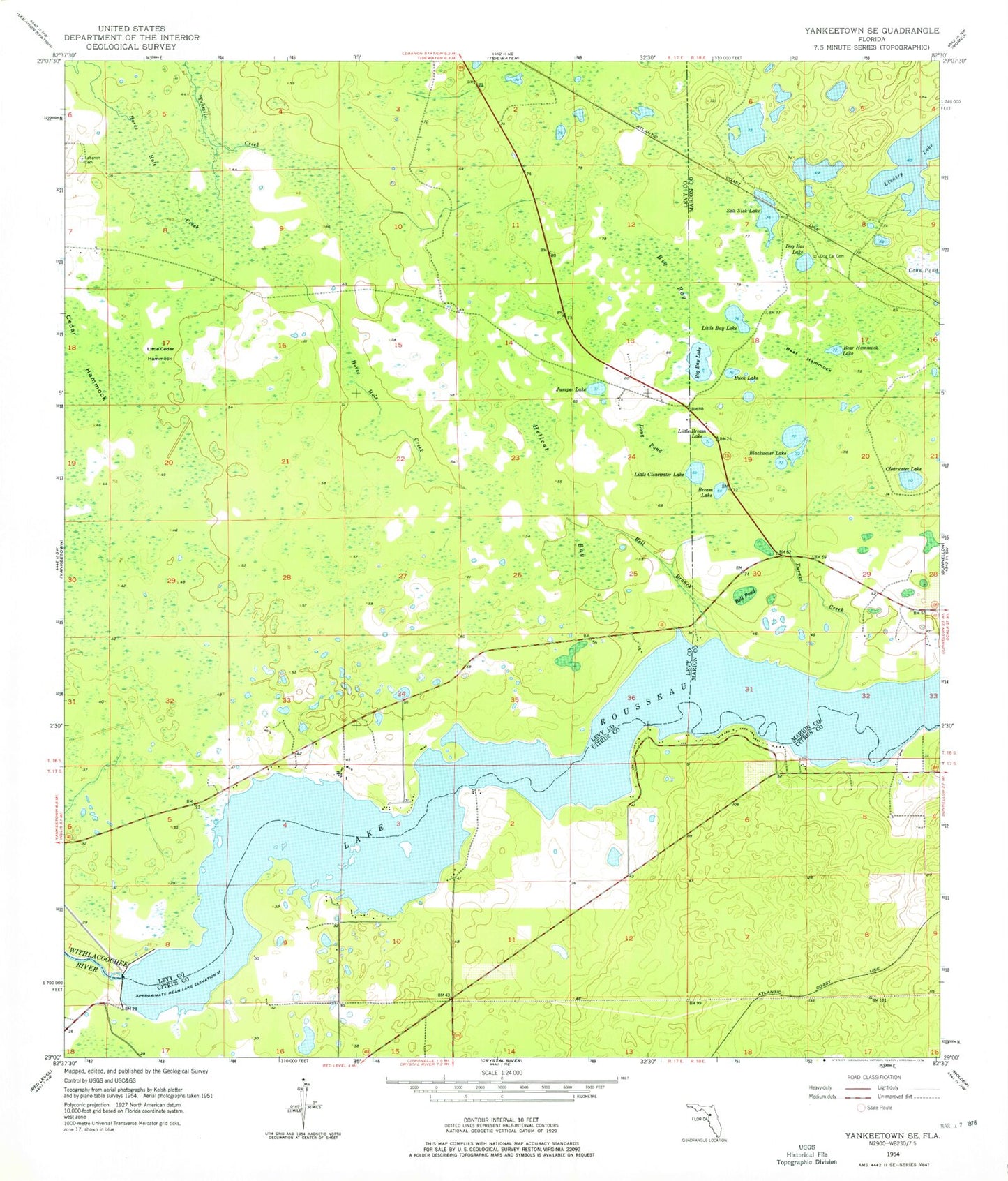 Classic USGS Yankeetown SE Florida 7.5'x7.5' Topo Map Image