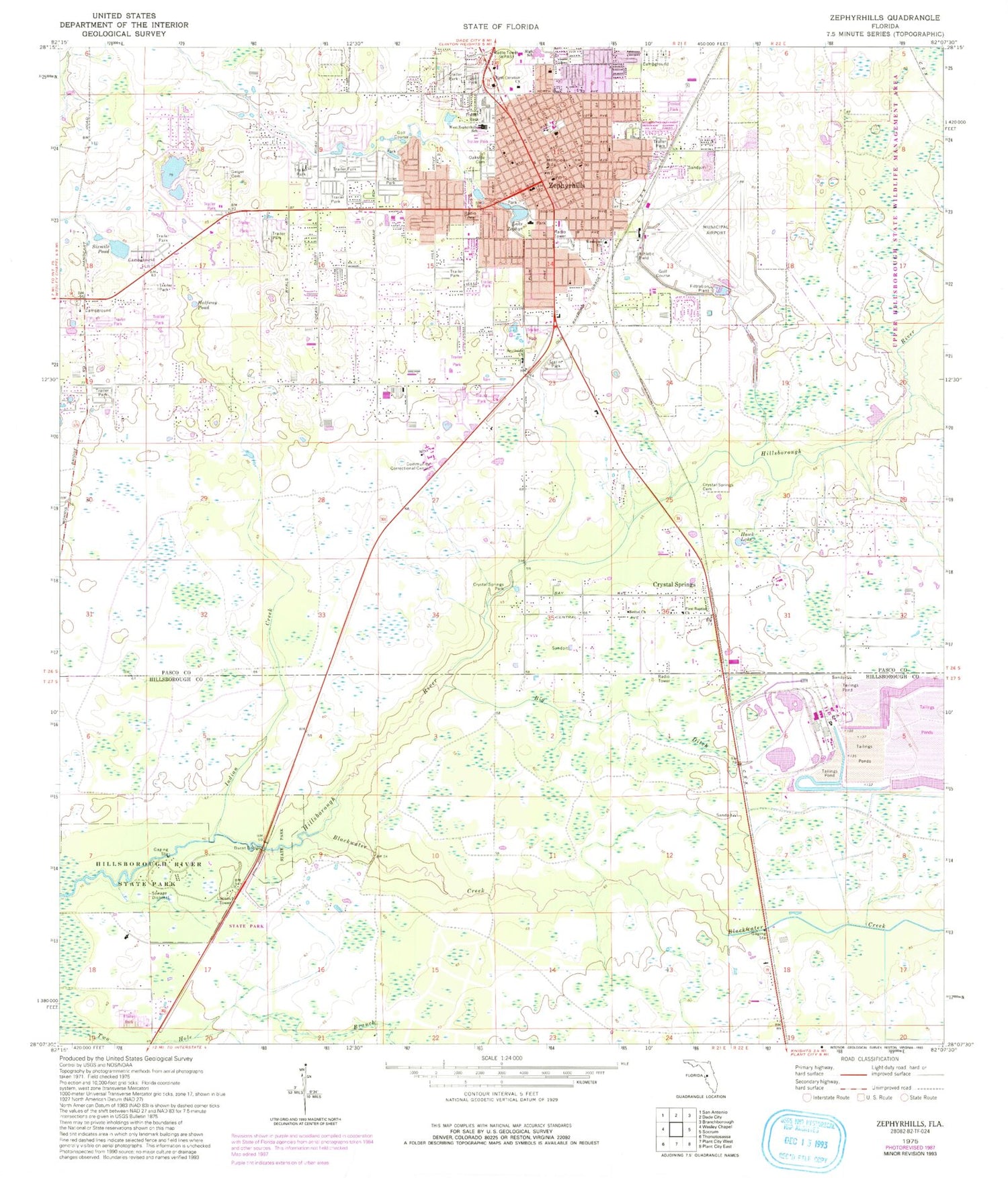 Classic USGS Zephyrhills Florida 7.5'x7.5' Topo Map Image