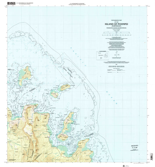 Classic USGS Island of Pohnpei (Northeast) Federated States of Micronesia 7.5'x7.5' Topo Map Image