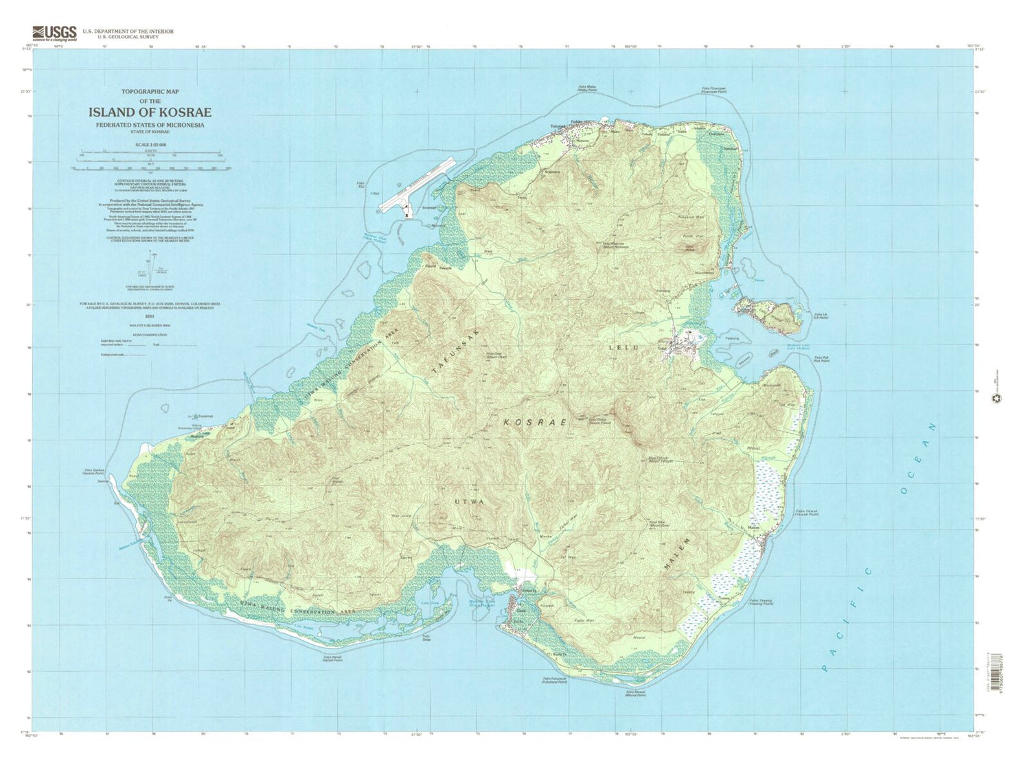 Classic USGS Island of Kosrae Federated States of Micronesia 7.5'x7.5' Topo Map Image