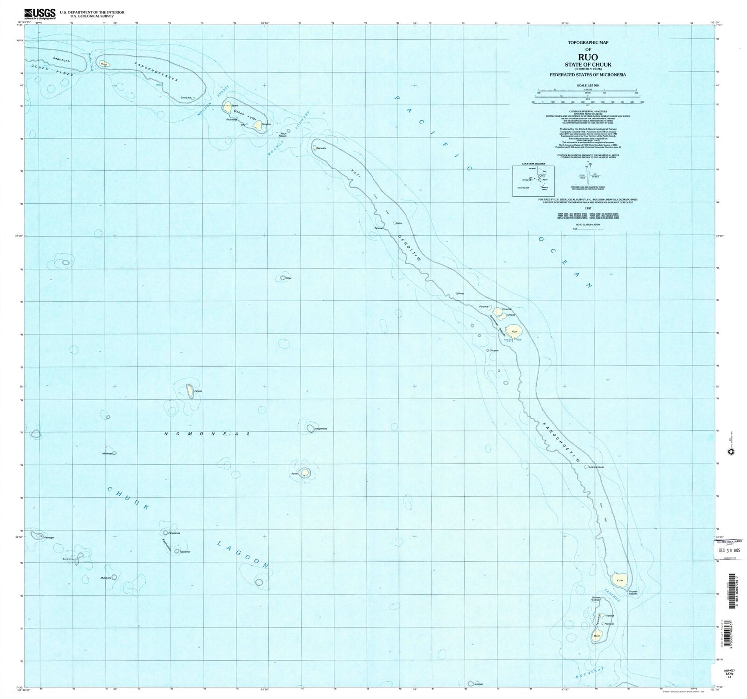 Classic USGS Ruo Federated States of Micronesia 7.5'x7.5' Topo Map Image