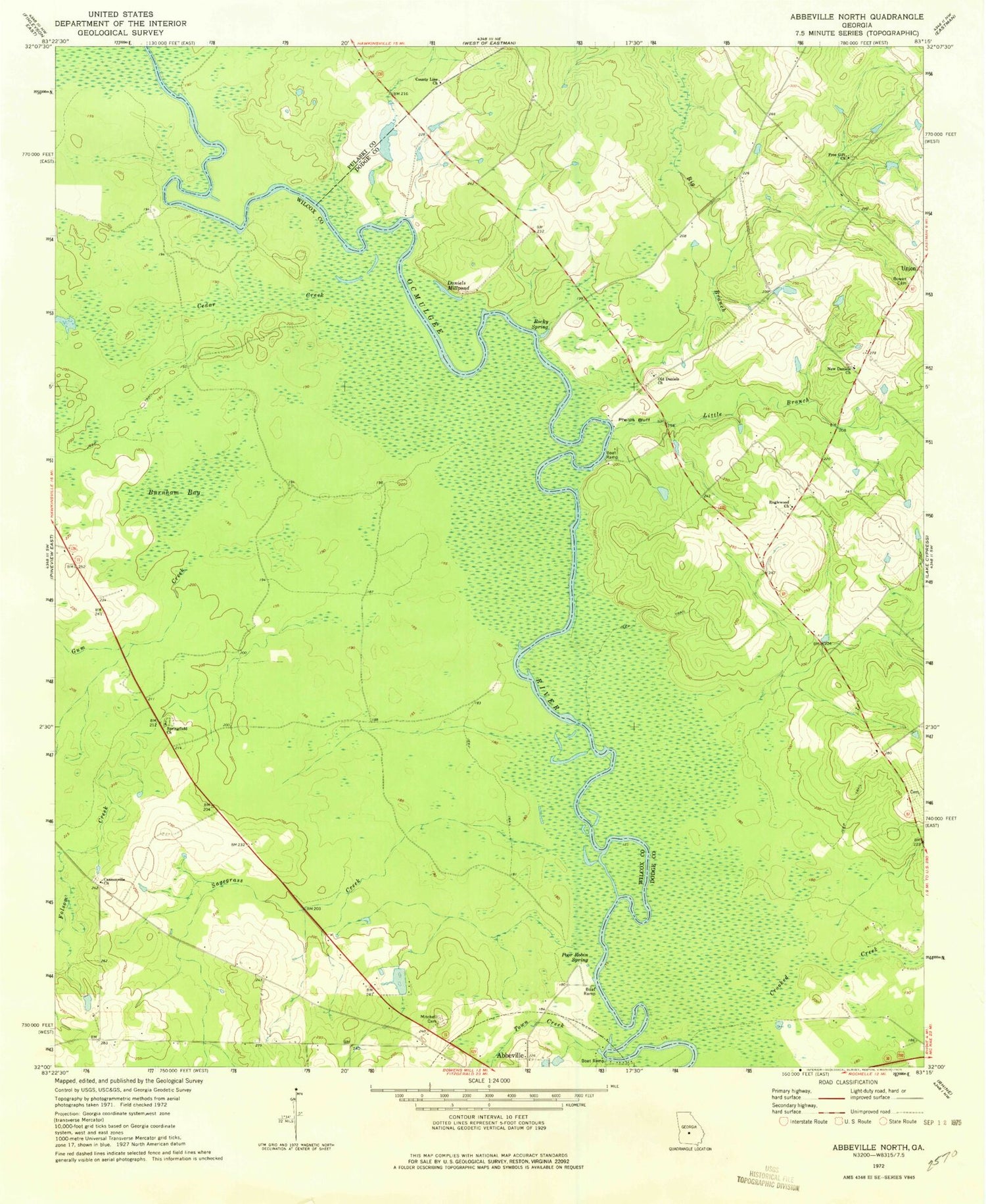 Classic USGS Abbeville North Georgia 7.5'x7.5' Topo Map Image