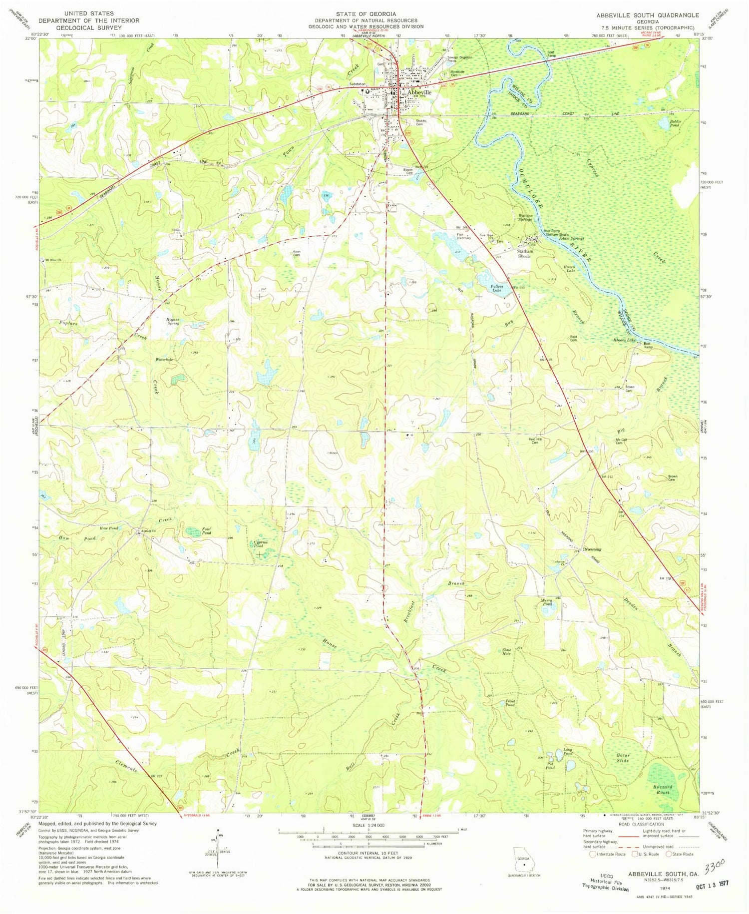 Classic USGS Abbeville South Georgia 7.5'x7.5' Topo Map Image