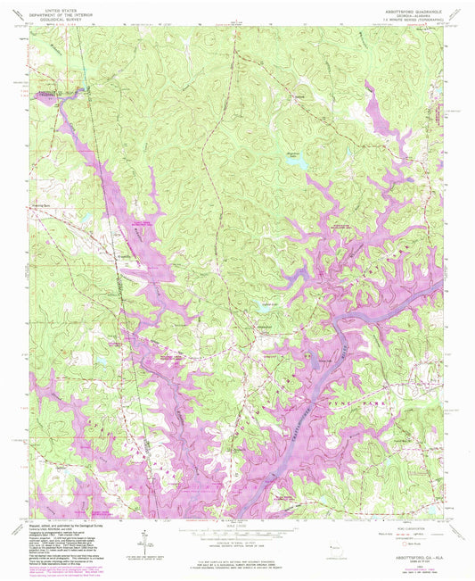 Classic USGS Abbottsford Georgia 7.5'x7.5' Topo Map Image