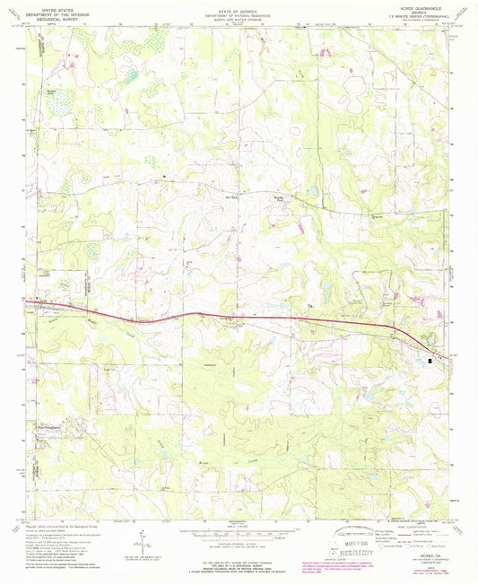 Classic USGS Acree Georgia 7.5'x7.5' Topo Map Image