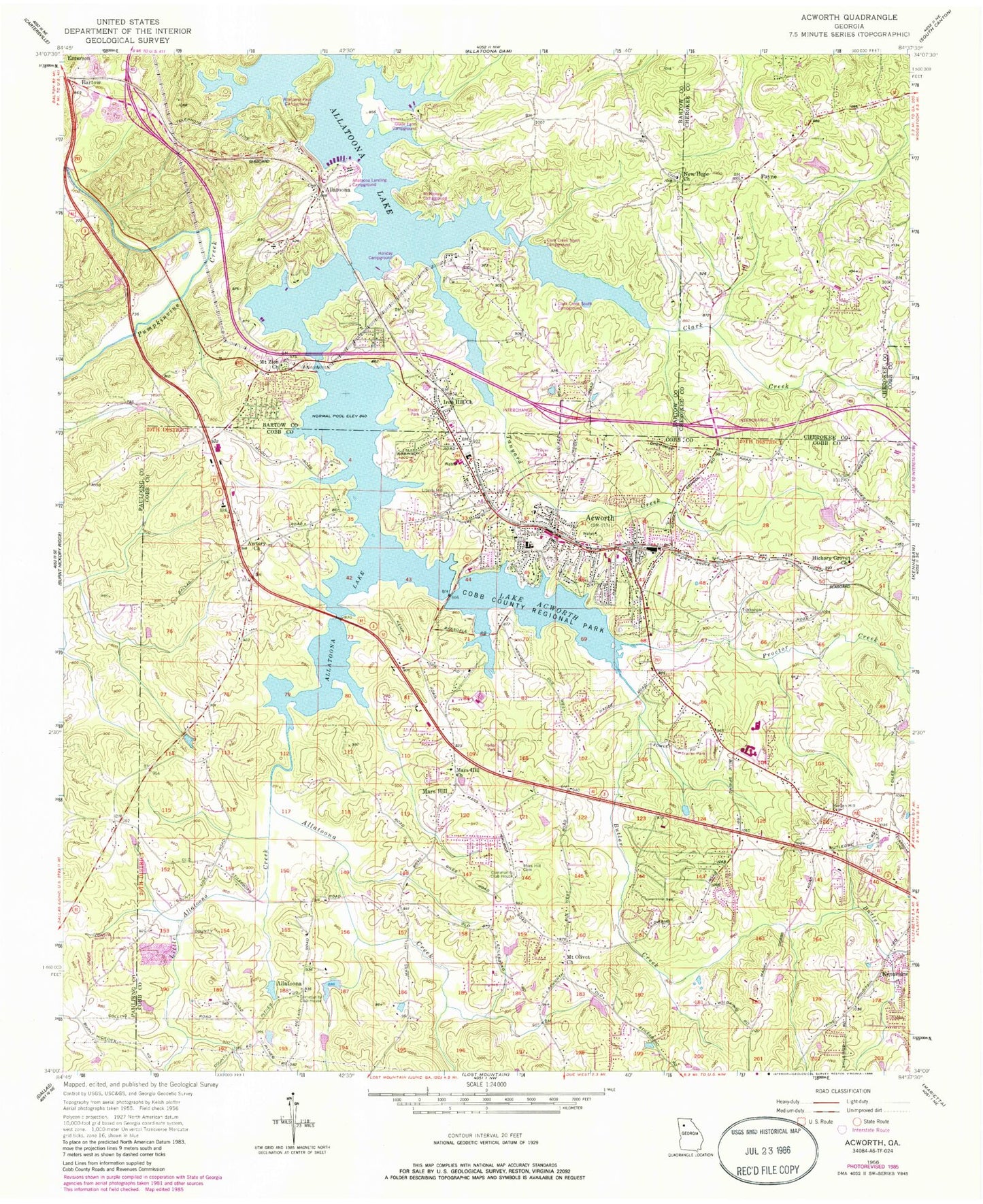 Classic USGS Acworth Georgia 7.5'x7.5' Topo Map Image