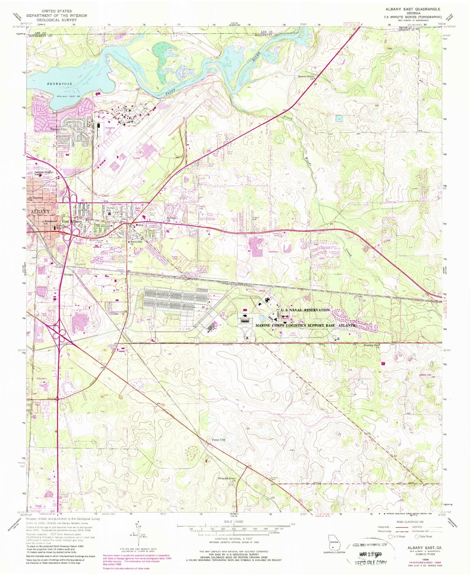 Classic USGS Albany East Georgia 7.5'x7.5' Topo Map Image