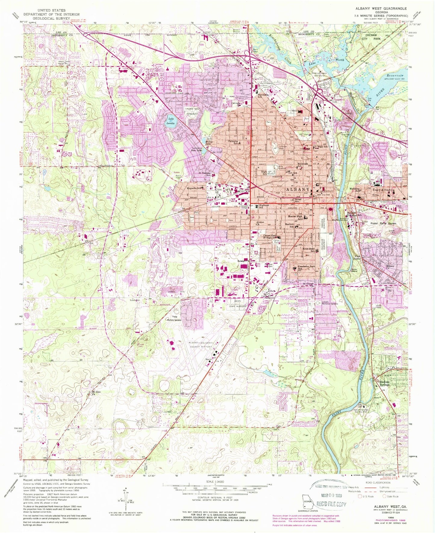 Classic USGS Albany West Georgia 7.5'x7.5' Topo Map Image