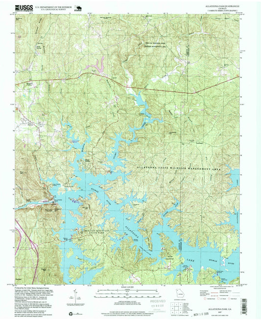 Classic USGS Allatoona Dam Georgia 7.5'x7.5' Topo Map Image
