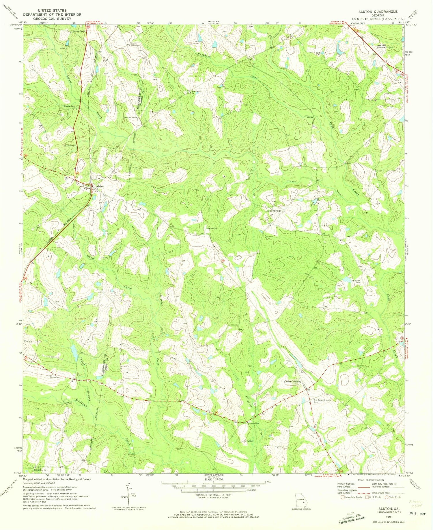 Classic USGS Alston Georgia 7.5'x7.5' Topo Map Image