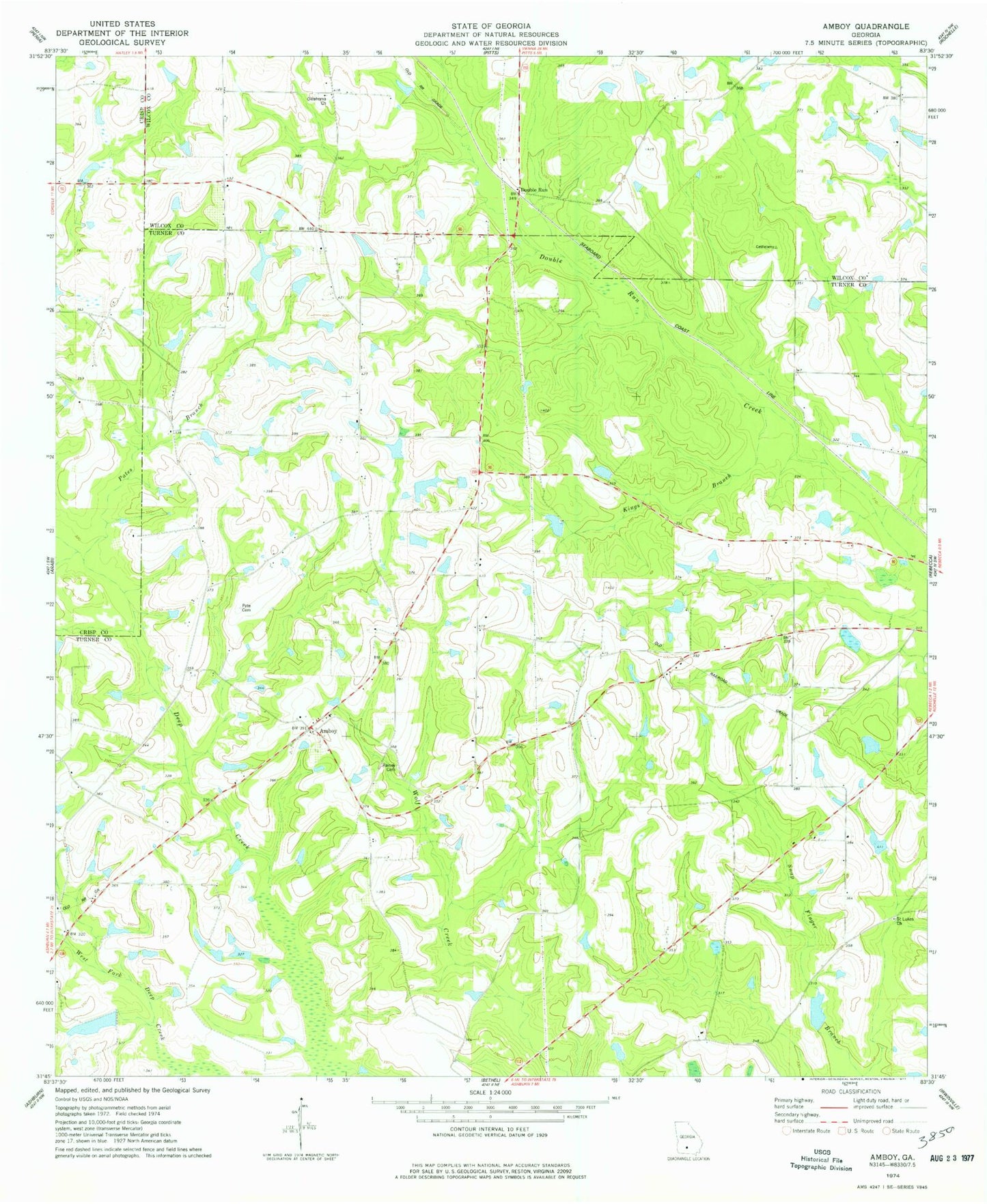 Classic USGS Amboy Georgia 7.5'x7.5' Topo Map Image