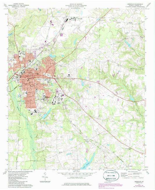 Classic USGS Americus Georgia 7.5'x7.5' Topo Map Image