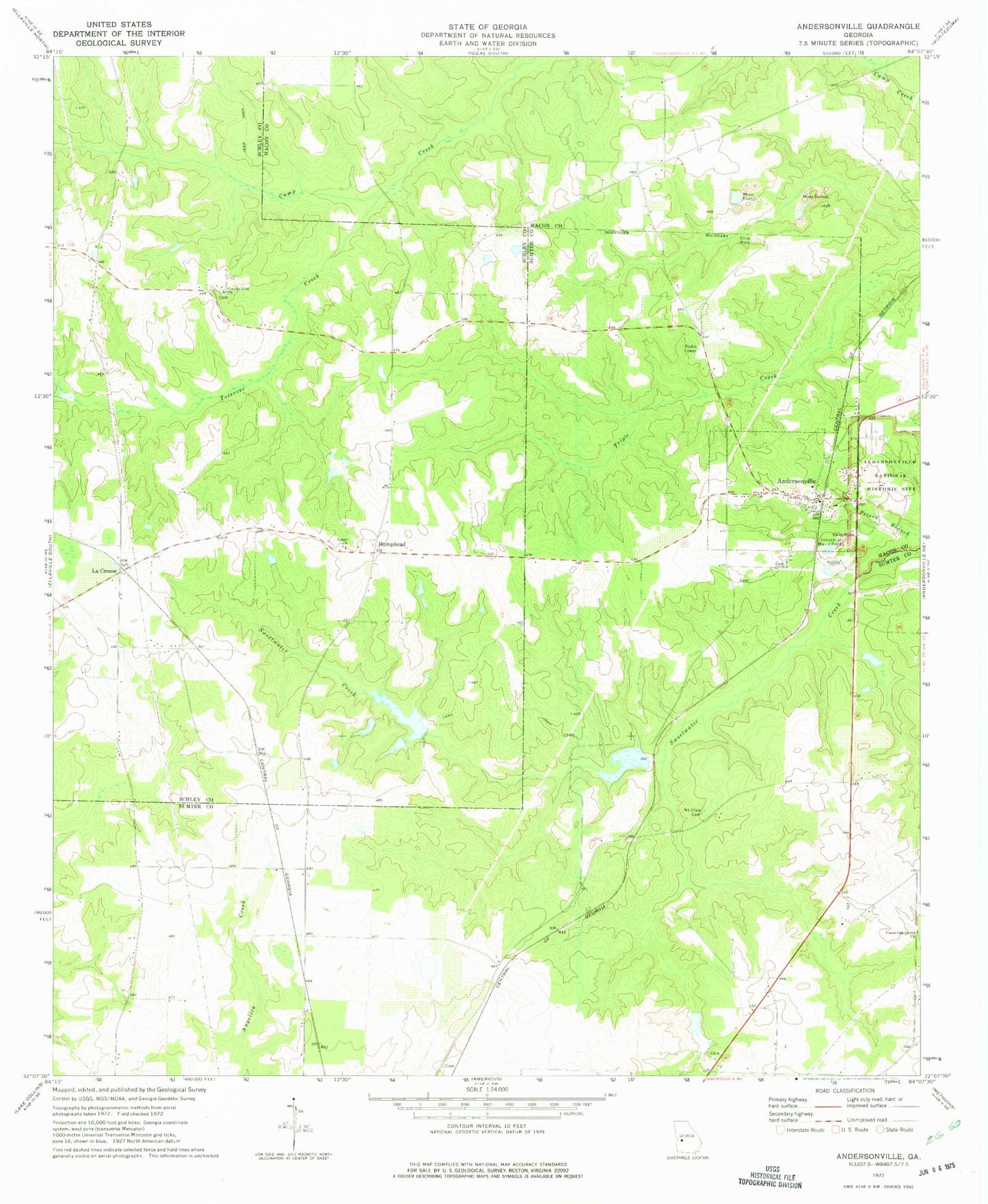 Classic USGS Andersonville Georgia 7.5'x7.5' Topo Map Image