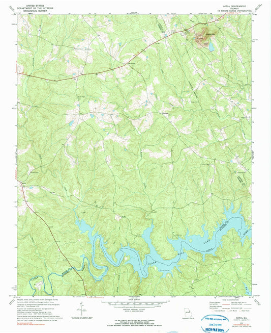 Classic USGS Aonia Georgia 7.5'x7.5' Topo Map Image