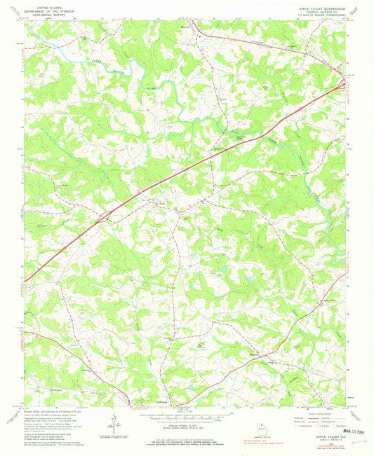 Classic USGS Apple Valley Georgia 7.5'x7.5' Topo Map Image