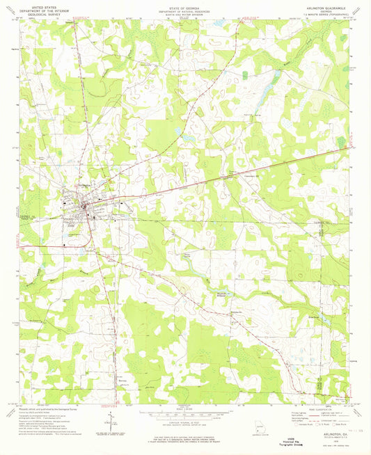 Classic USGS Arlington Georgia 7.5'x7.5' Topo Map Image