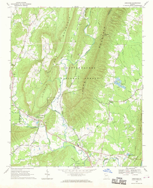 Classic USGS Armuchee Georgia 7.5'x7.5' Topo Map Image
