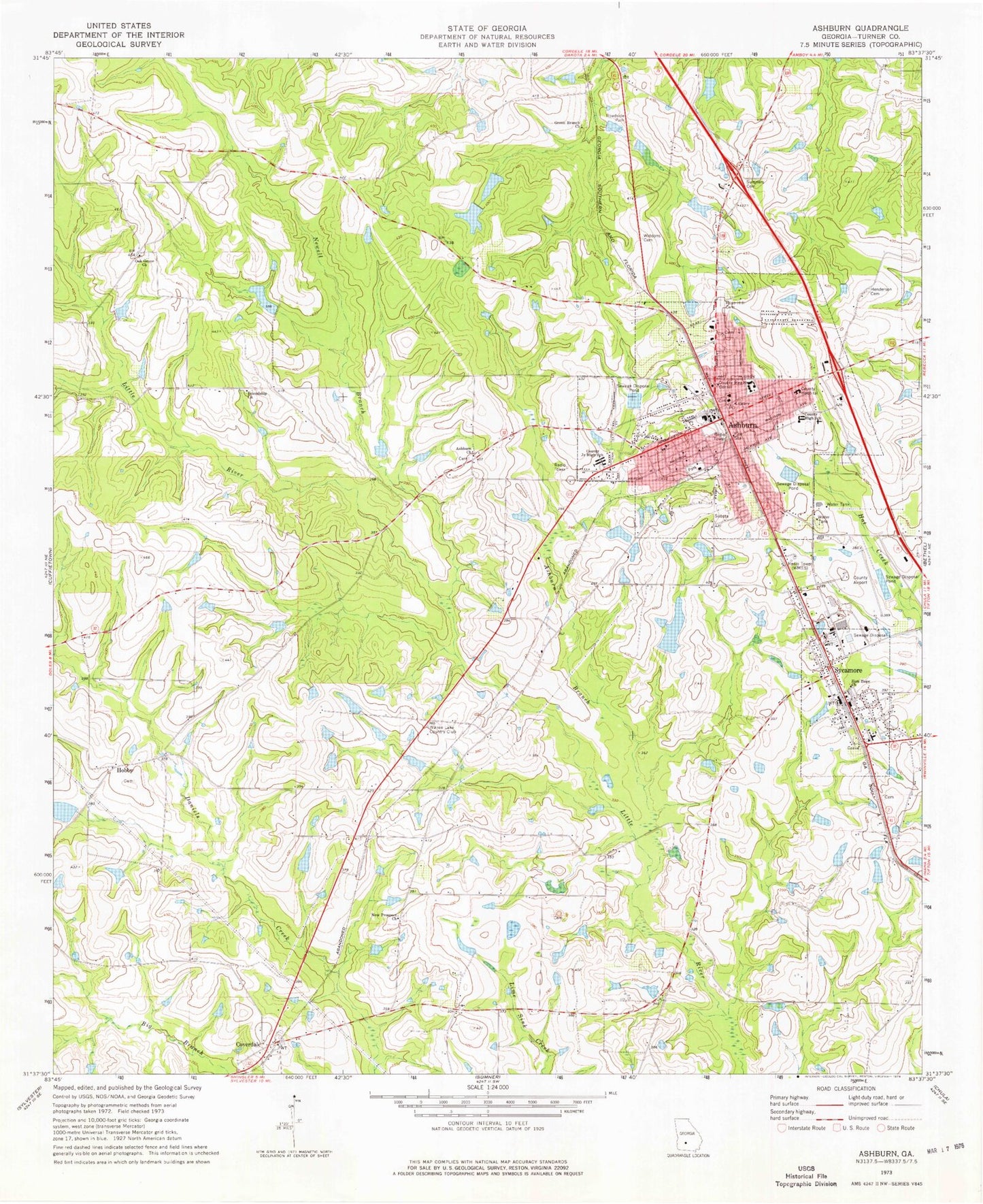 Classic USGS Ashburn Georgia 7.5'x7.5' Topo Map Image