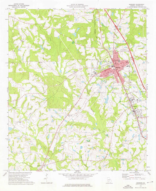 Classic USGS Ashburn Georgia 7.5'x7.5' Topo Map Image
