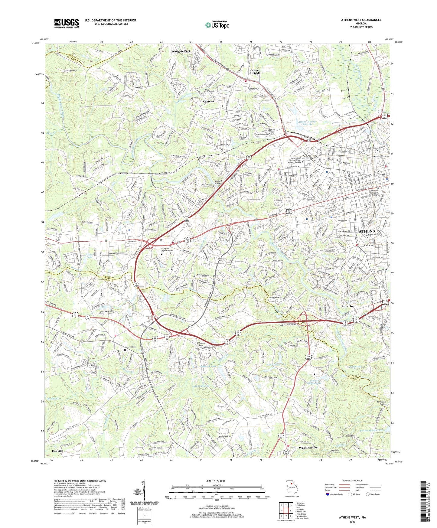 Athens West Georgia US Topo Map Image