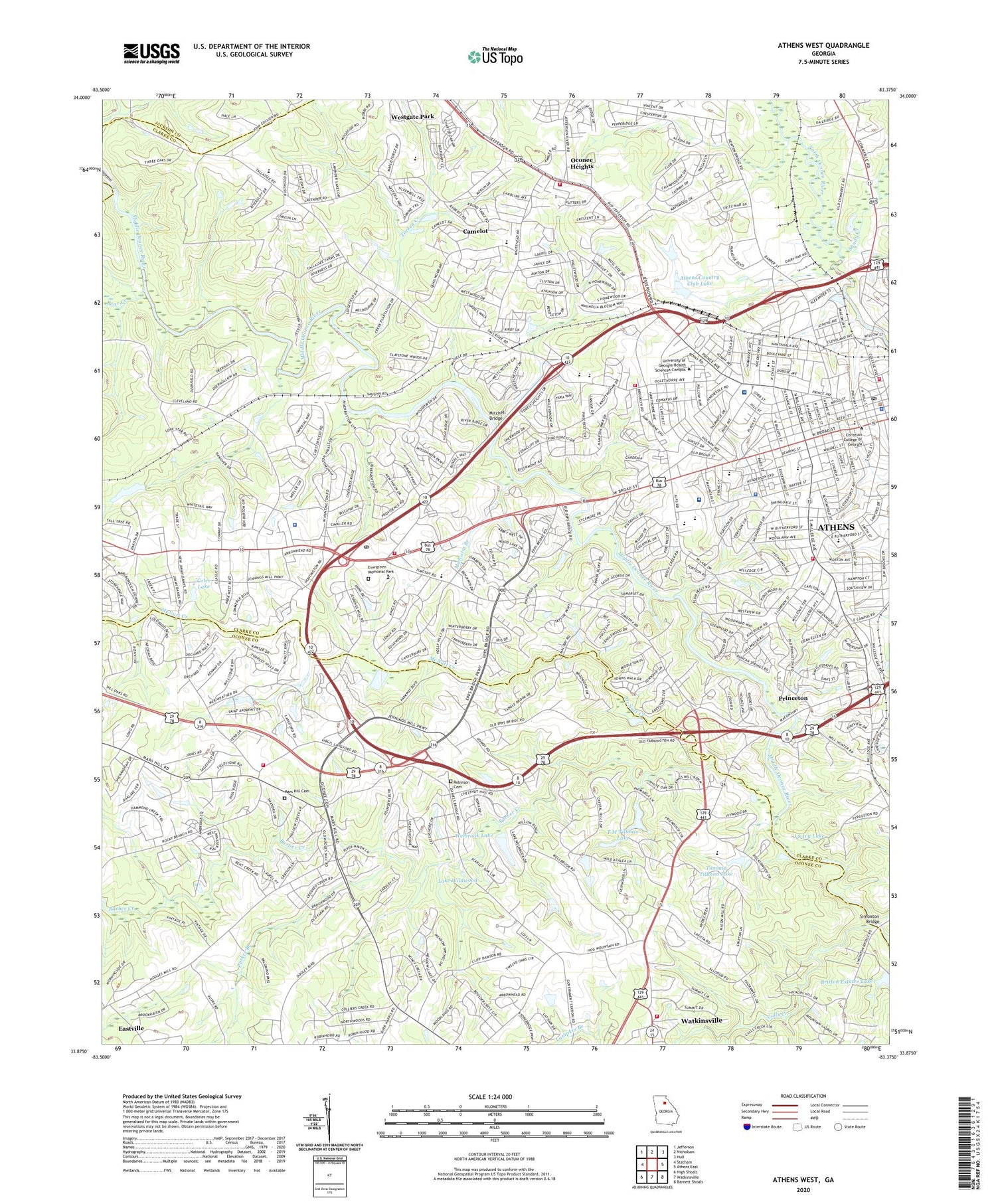 Athens West Georgia US Topo Map Image