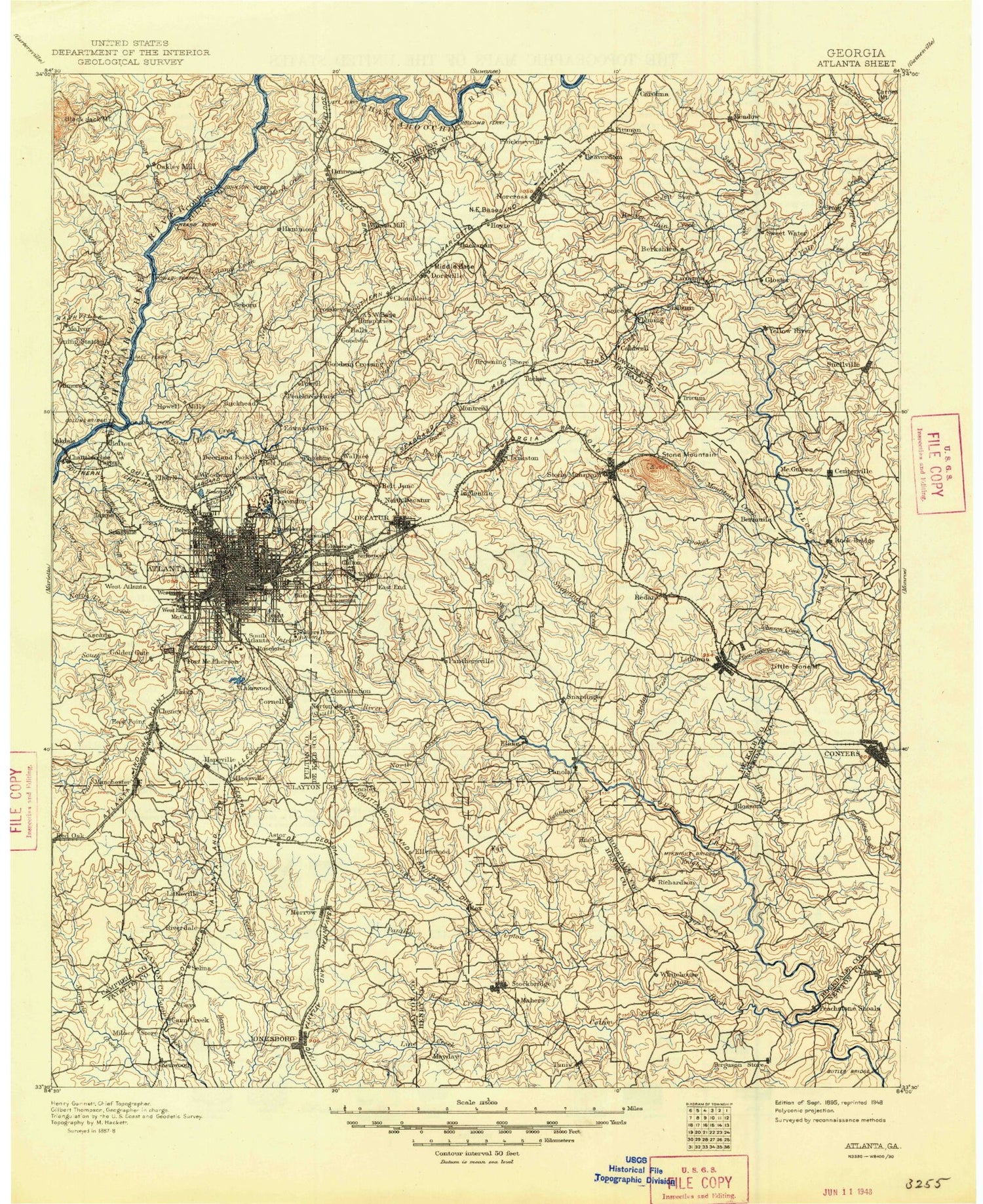 Historic 1895 Atlanta Georgia 30'x30' Topo Map Image