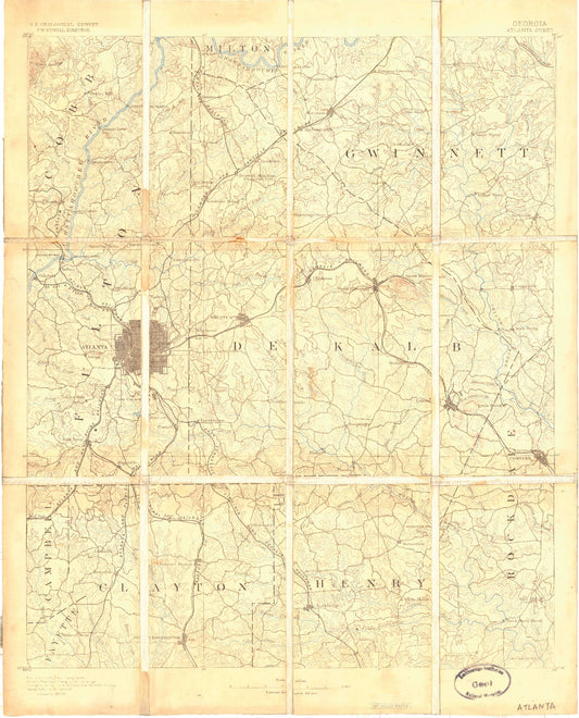 Historic 1892 Atlanta Georgia 30'x30' Topo Map Image