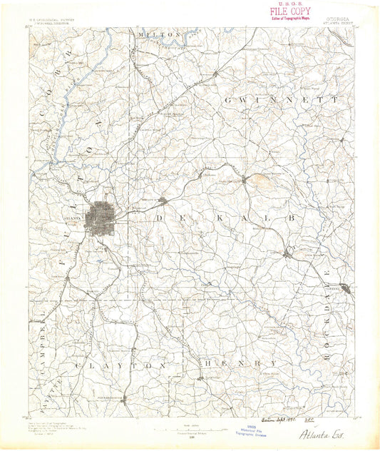 Historic 1890 Atlanta Georgia 30'x30' Topo Map Image