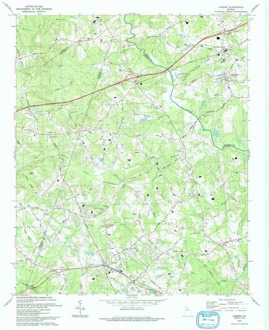 Classic USGS Auburn Georgia 7.5'x7.5' Topo Map Image
