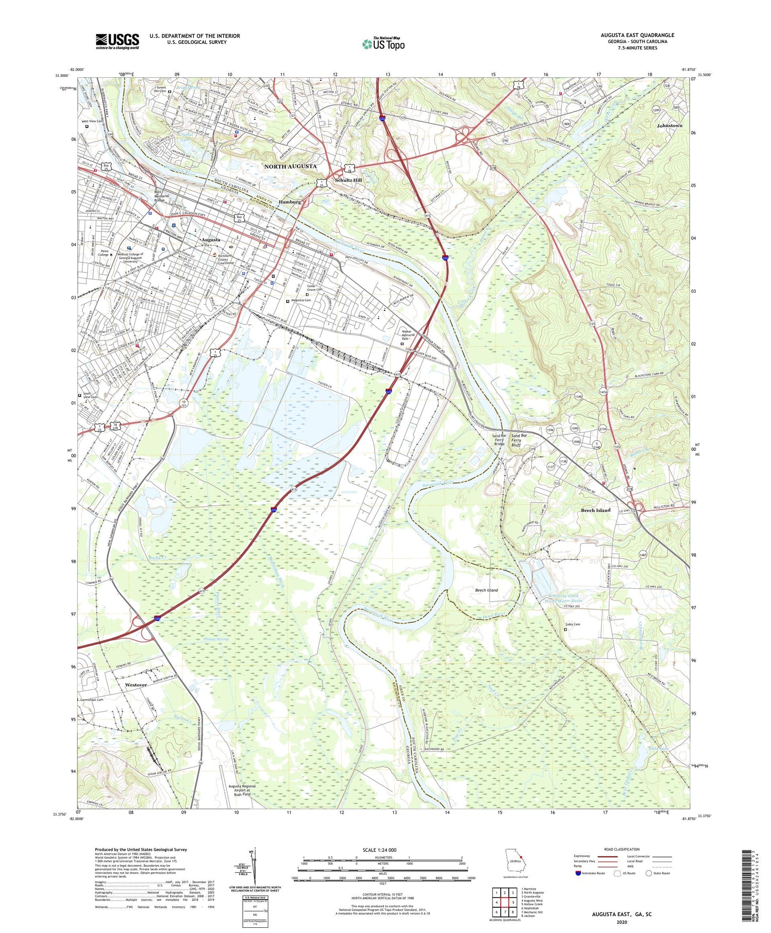 Augusta East Georgia US Topo Map Image