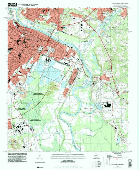 Classic USGS Augusta East Georgia 7.5'x7.5' Topo Map Image