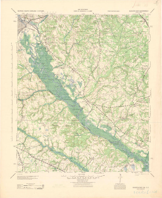 Historic 1943 Augusta East Georgia 30'x30' Topo Map Image