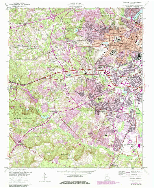Classic USGS Augusta West Georgia 7.5'x7.5' Topo Map Image
