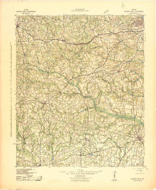 Historic 1942 Augusta West Georgia 30'x30' Topo Map Image