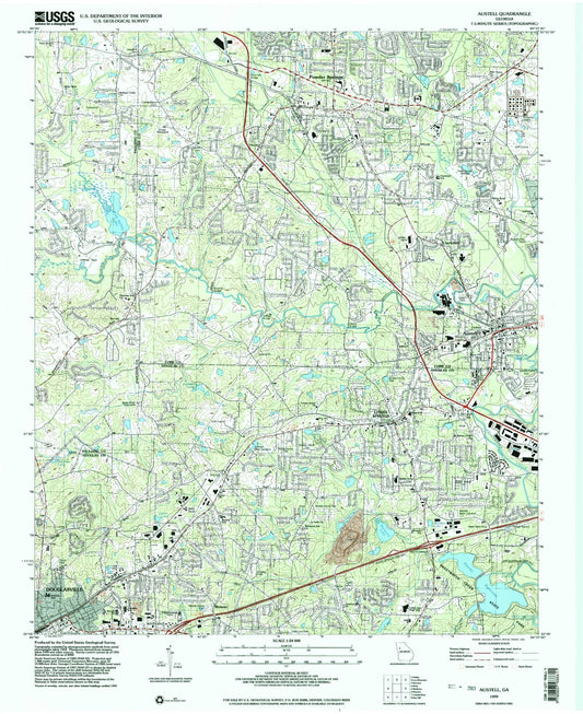 Classic USGS Austell Georgia 7.5'x7.5' Topo Map Image