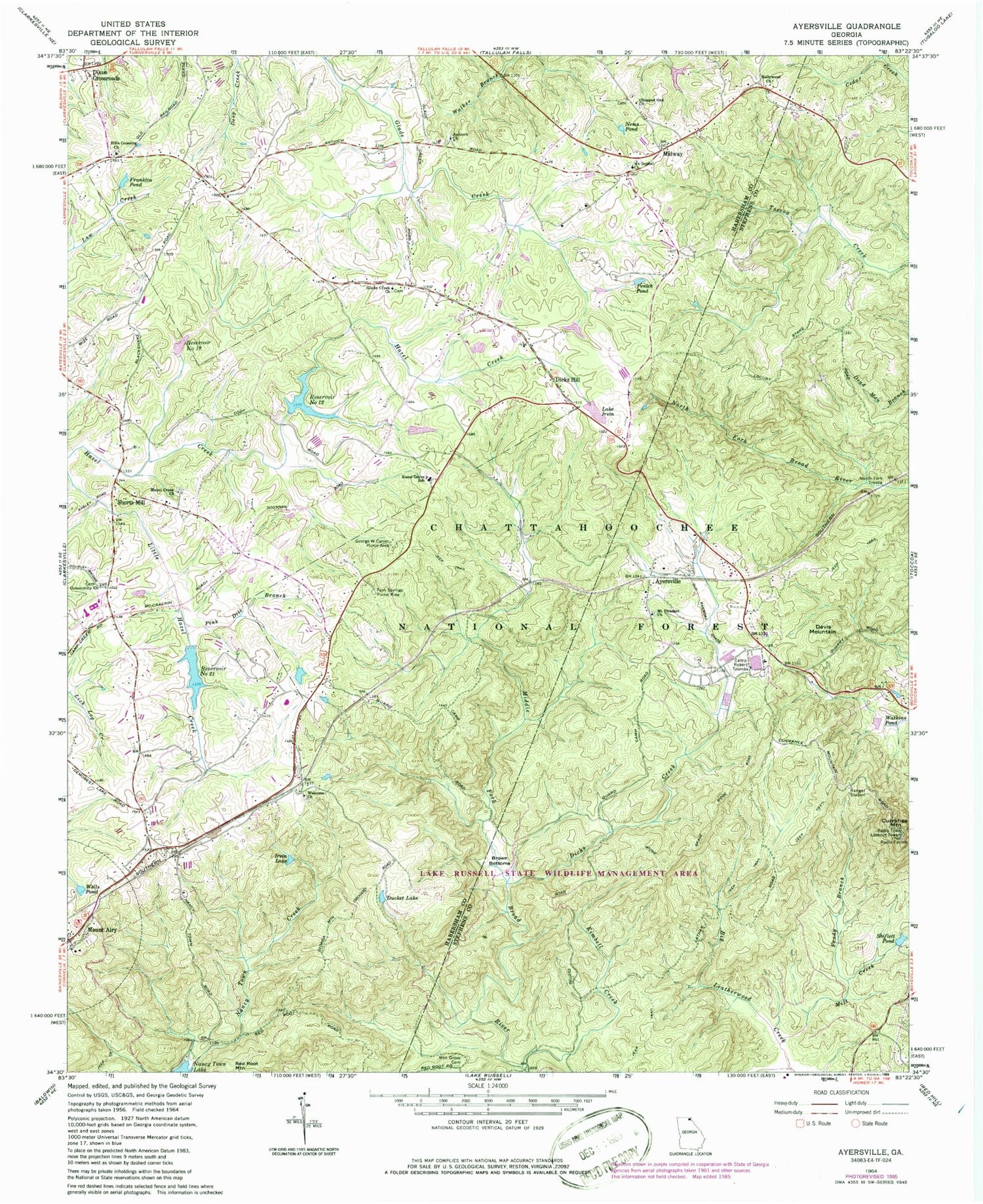 Classic USGS Ayersville Georgia 7.5'x7.5' Topo Map Image