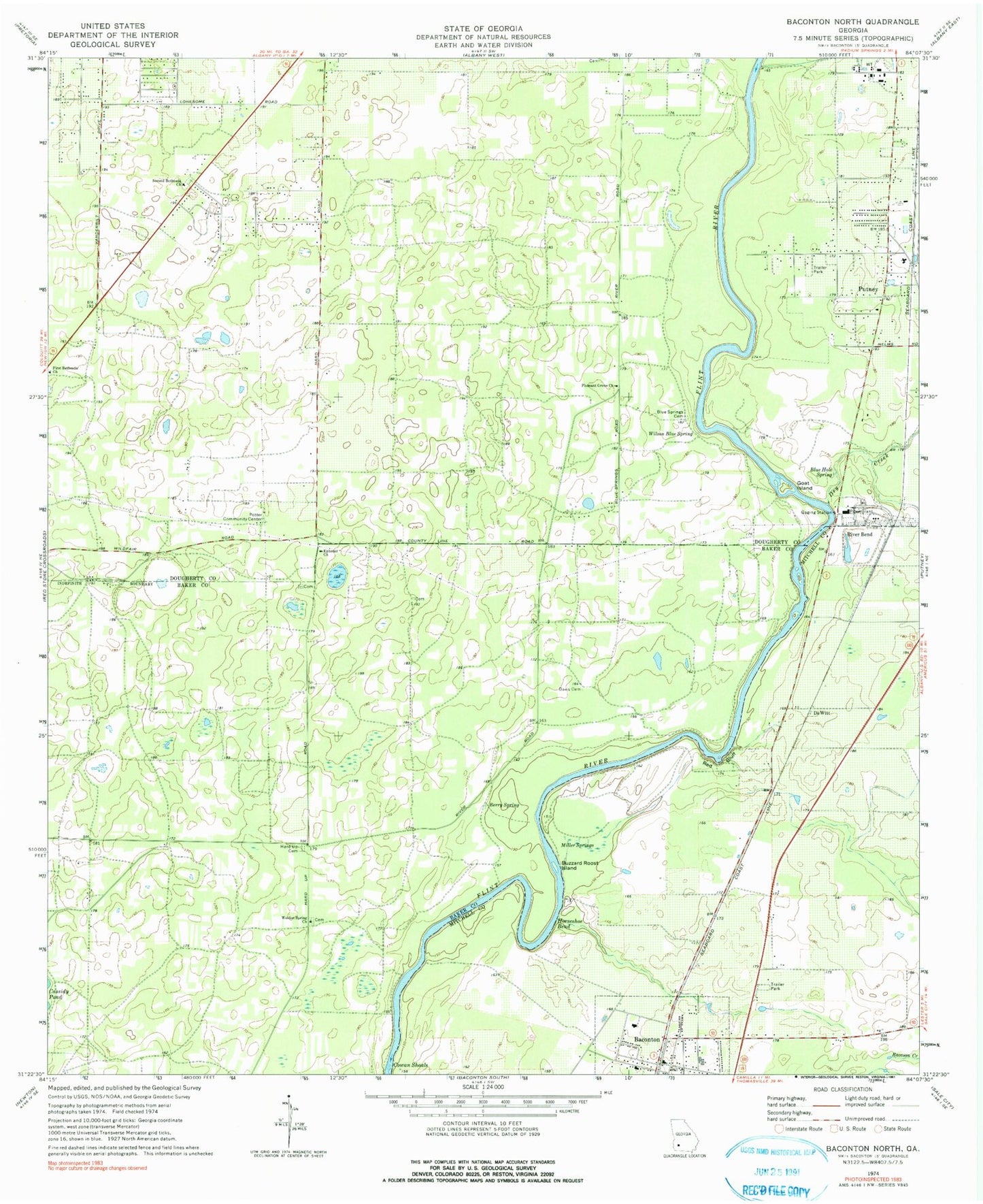 Classic USGS Baconton North Georgia 7.5'x7.5' Topo Map Image