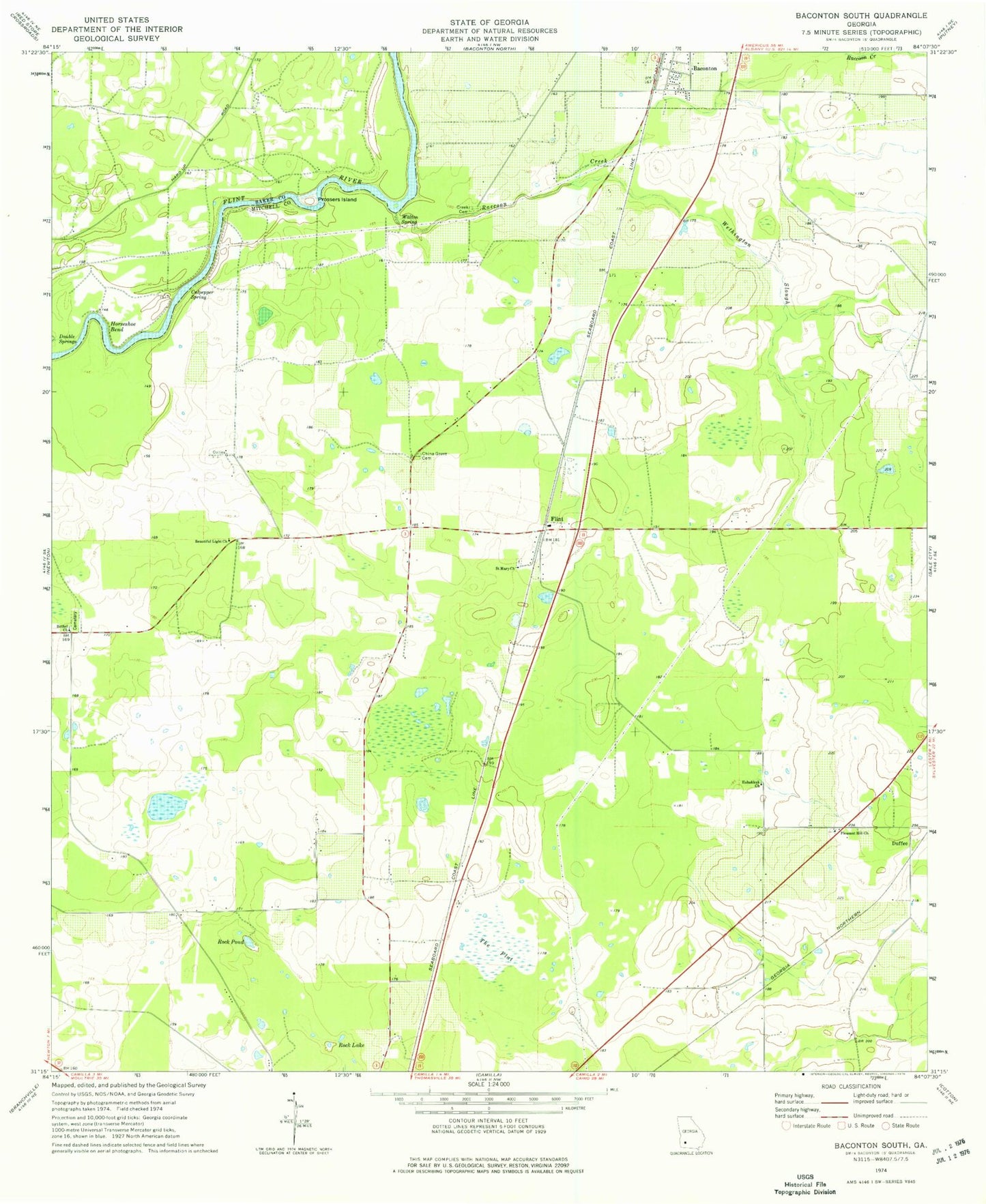 Classic USGS Baconton South Georgia 7.5'x7.5' Topo Map Image