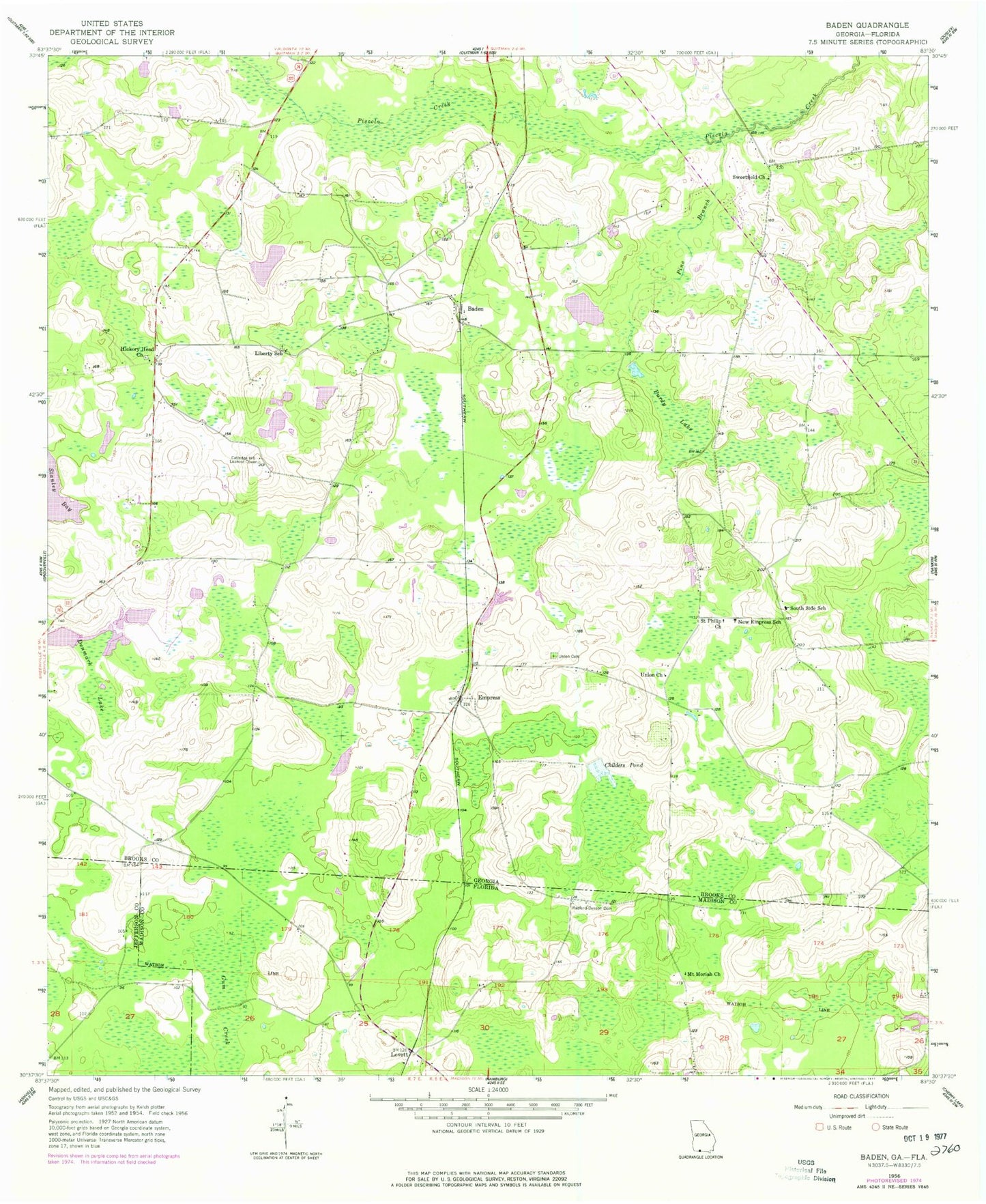 Classic USGS Baden Georgia 7.5'x7.5' Topo Map Image