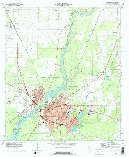Classic USGS Bainbridge Georgia 7.5'x7.5' Topo Map Image