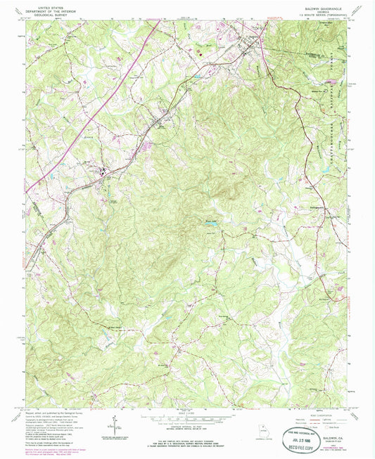 Classic USGS Baldwin Georgia 7.5'x7.5' Topo Map Image